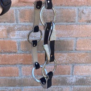 VTG BB SIMON Swarovski Crystals Black Pony Hair Silver BELT
